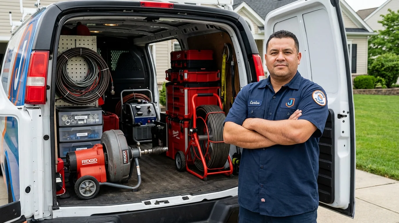 Professional drain cleaning equipment and Johns Plumbing LLC plumber in Waupaca