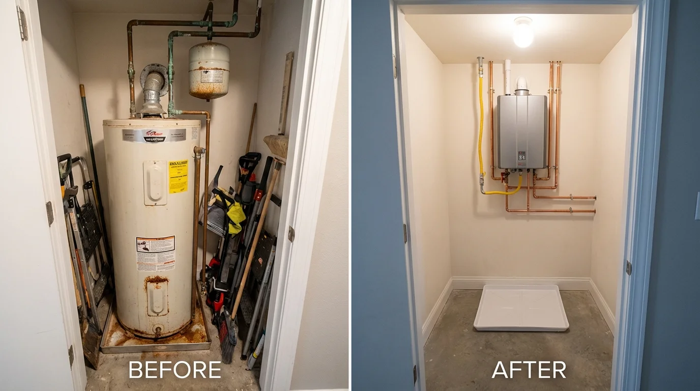 Tank water heater versus wall-mounted tankless unit comparison for Waupaca, WI homeowners