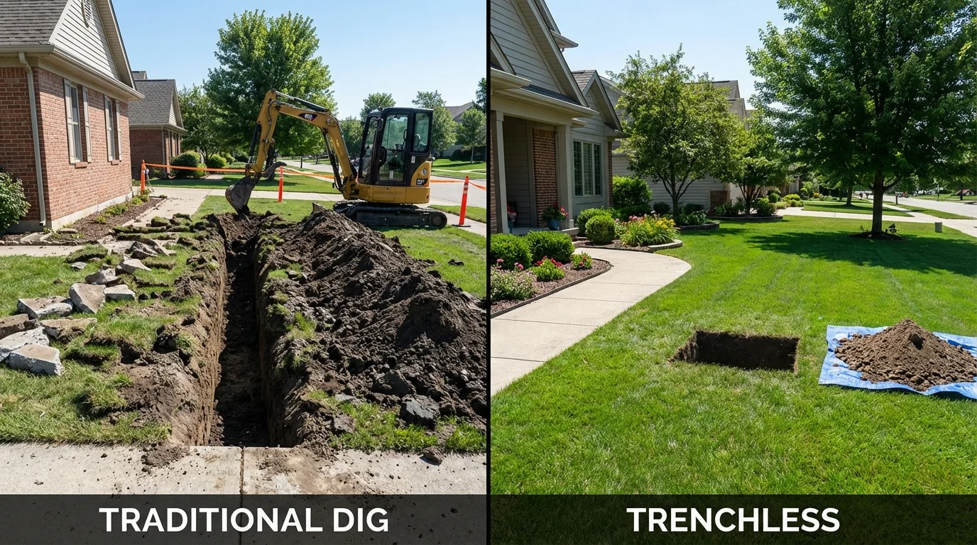 Trenchless sewer repair with minimal yard damage versus traditional excavation in Waupaca, WI